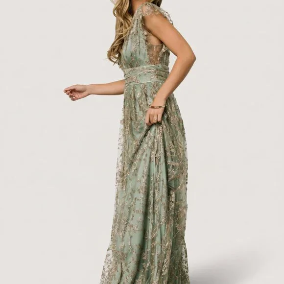 Baltic Born Arlene Shimmer Gown | Sage + Gold Size SS - Picture 4 of 5